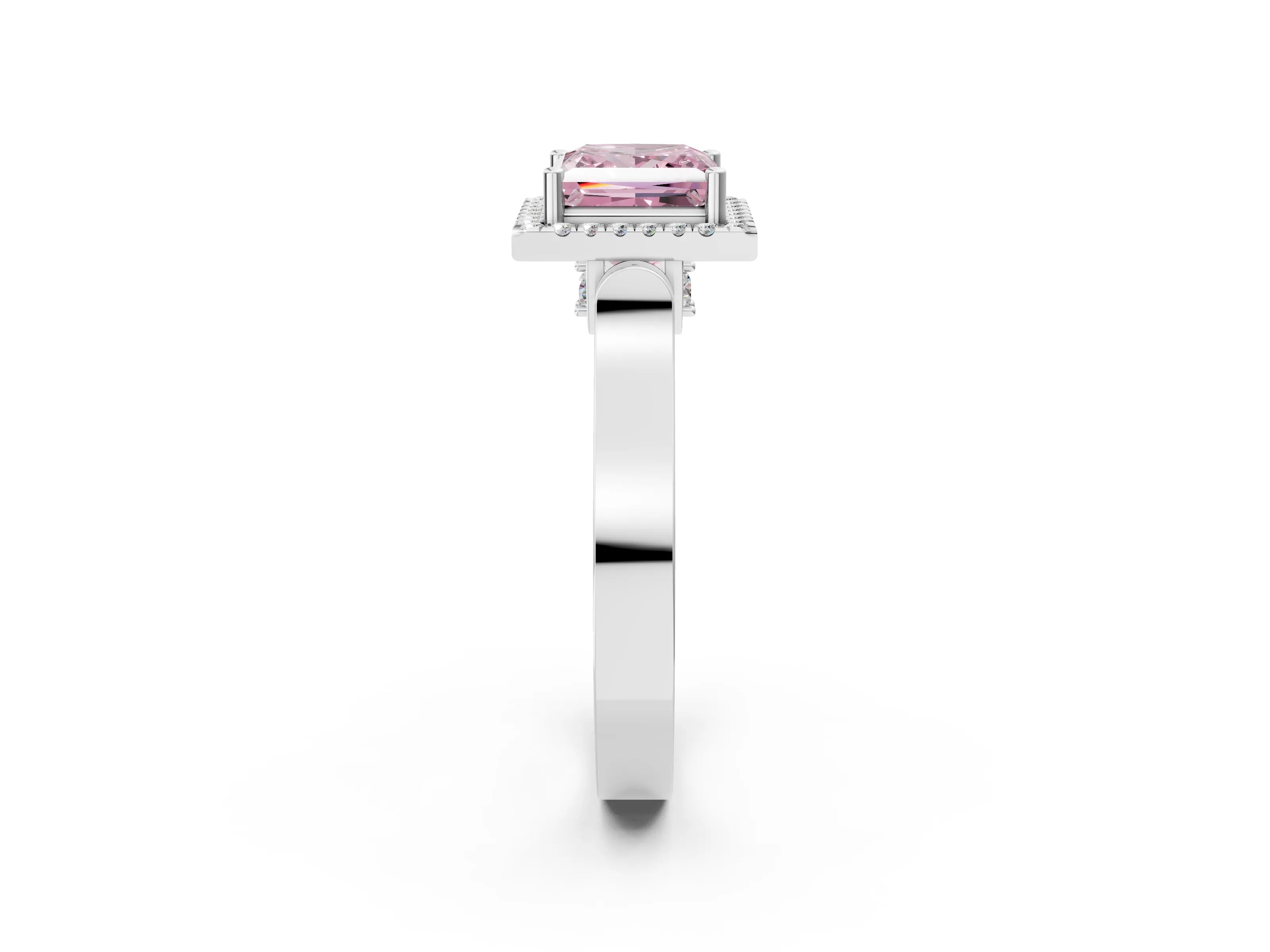 White gold Fancy Pink Princess Cut Halo Round Diamond Twist Band with Four-Prong Setting_27