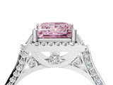 White gold Fancy Pink Princess Cut Halo Round Diamond Twist Band with Four-Prong Setting_28