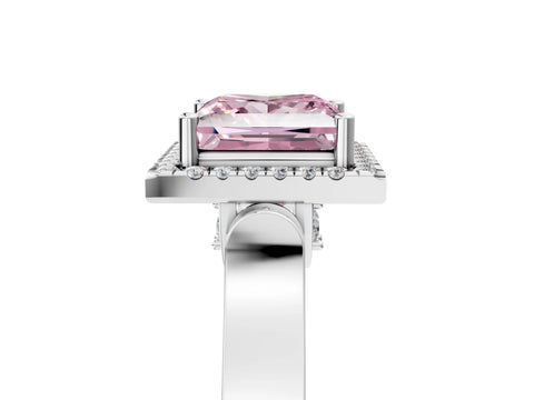 White gold Fancy Pink Princess Cut Halo Round Diamond Twist Band with Four-Prong Setting_29
