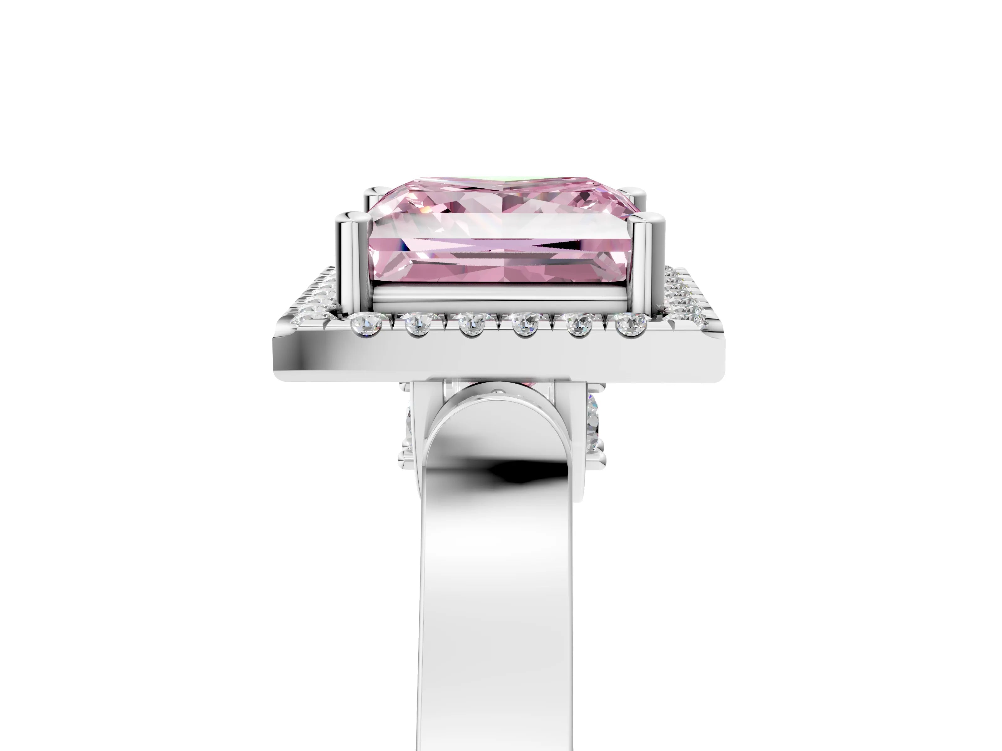 White gold Fancy Pink Princess Cut Halo Round Diamond Twist Band with Four-Prong Setting_29