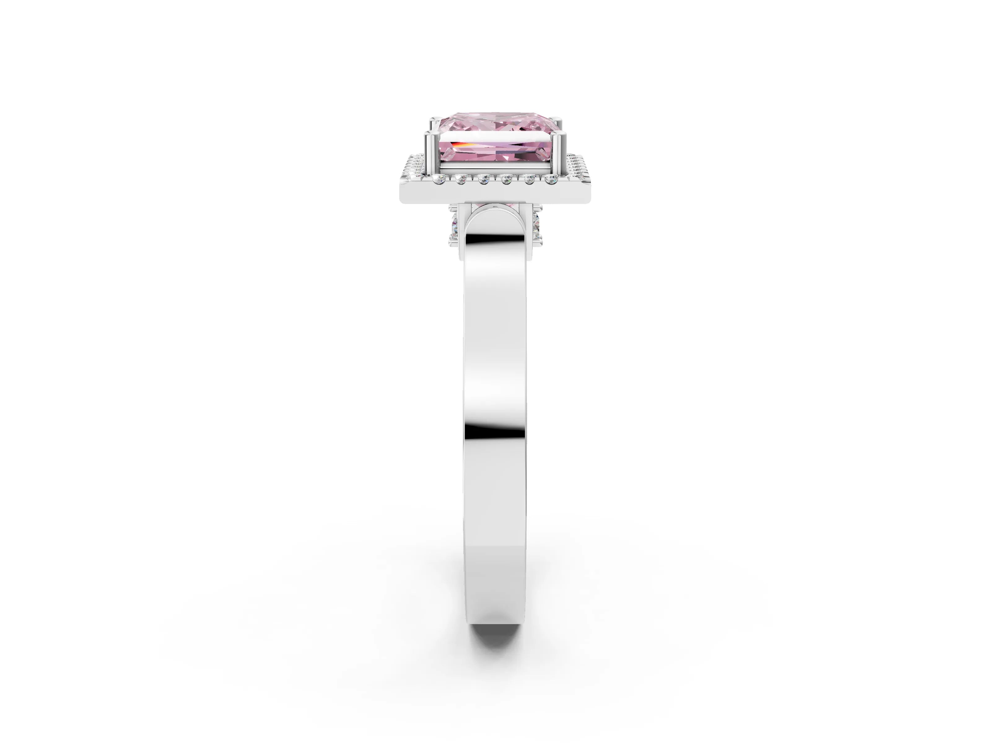 White gold Fancy Pink Princess Cut Halo Round Diamond Twist Band with Four-Prong Setting_2