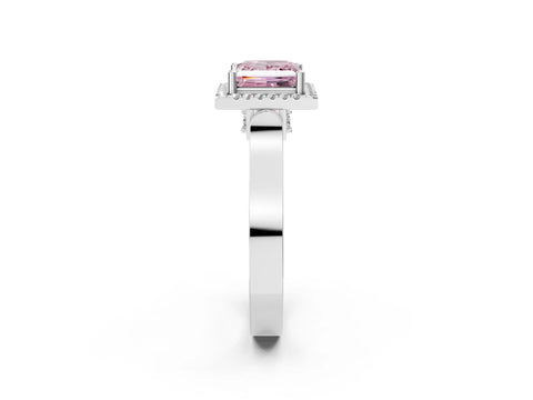 White gold Fancy Pink Princess Cut Halo Round Diamond Twist Band with Four-Prong Setting_2