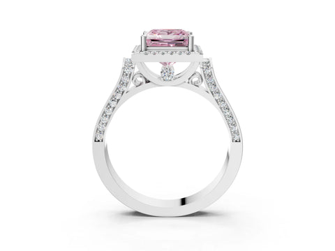 White gold Fancy Pink Princess Cut Halo Round Diamond Twist Band with Four-Prong Setting_3