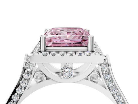 White gold Fancy Pink Princess Cut Halo Round Diamond Twist Band with Four-Prong Setting_4