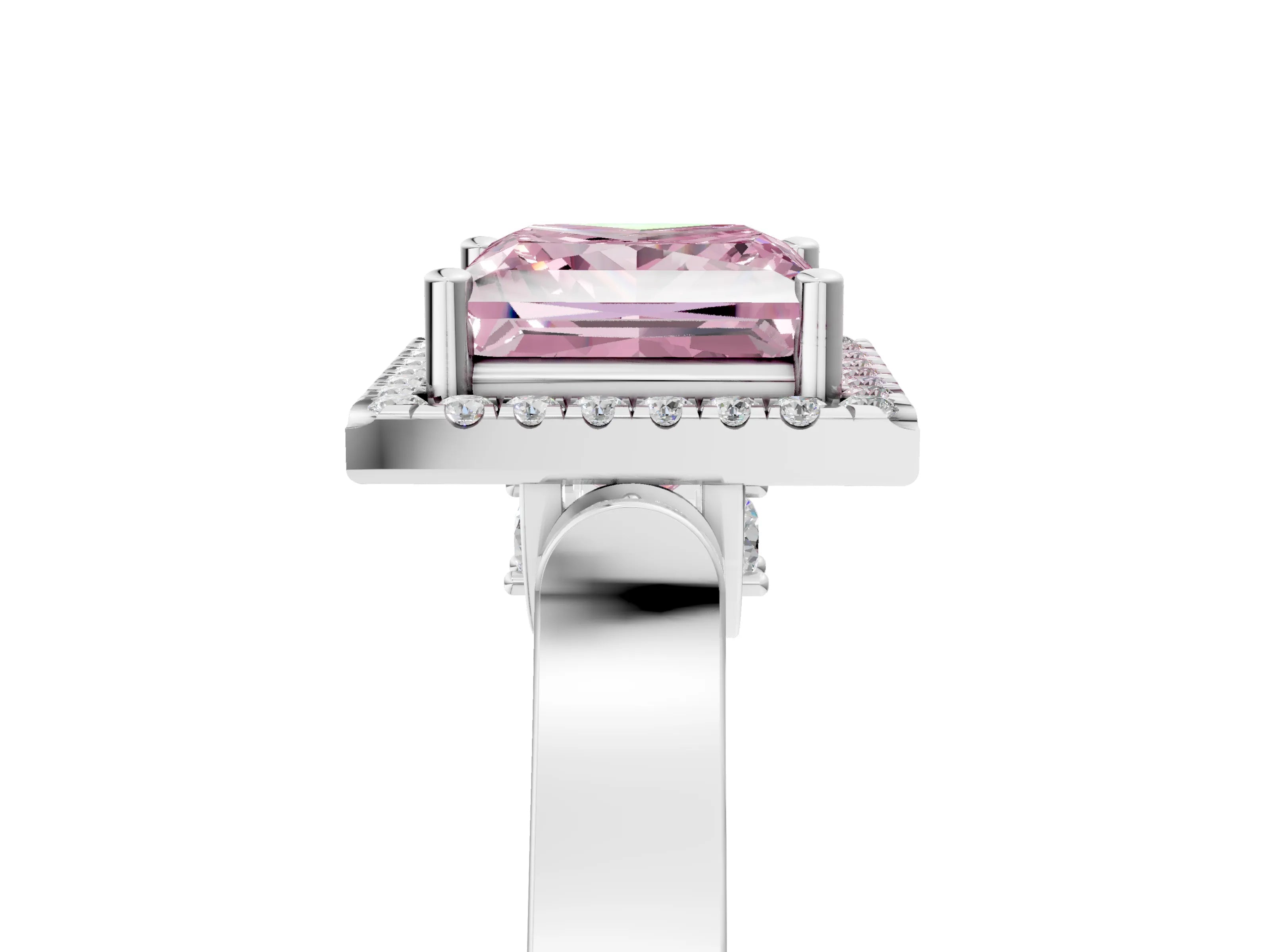 White gold Fancy Pink Princess Cut Halo Round Diamond Twist Band with Four-Prong Setting_5