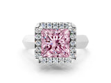 White gold Fancy Pink Princess  Cut Halo Solitaire Engagement Ring with Square Band and Four-Prong Setting_12