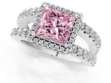 White gold Fancy Pink Princess  Cut Halo Split Shank Diamond Ring with Four-Prong Setting_1