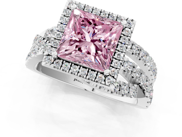 White gold Fancy Pink Princess  Cut Halo Split Shank Prong Setting Ring