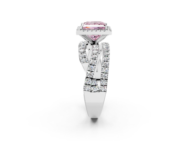 White gold Fancy Pink Princess  Cut Halo Split Shank Prong Setting Ring