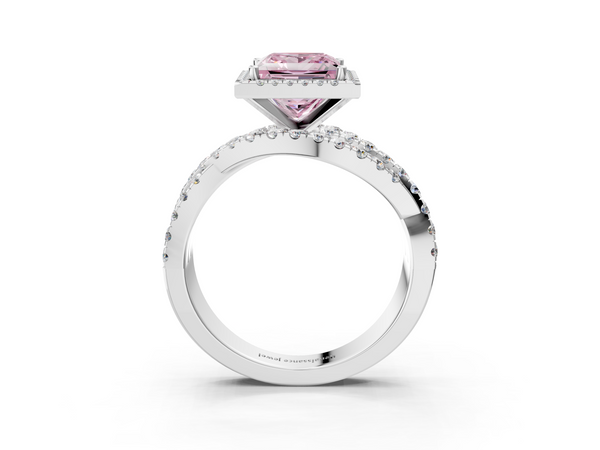 White gold Fancy Pink Princess  Cut Halo Split Shank Prong Setting Ring