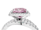 White gold Fancy Pink Princess  Cut Halo Split Shank Prong Setting Ring_4