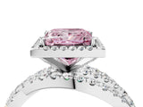 White gold Fancy Pink Princess  Cut Halo Split Shank Prong Setting Ring_41