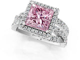 White gold Fancy Pink Princess  Cut Halo Split Shank Prong Setting Ring_50