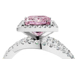 White gold Fancy Pink Princess  Cut Halo Split Shank Prong Setting Ring_53