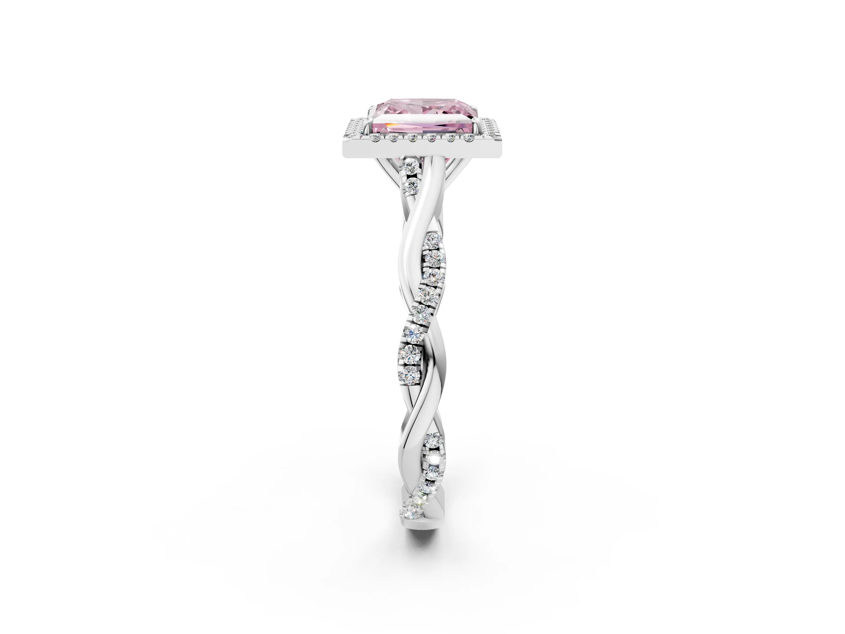 White gold Fancy Pink Princess Cut Halo Twist Band with Four-Prong Setting_14