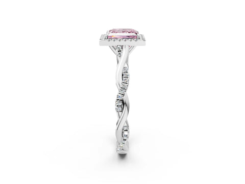 White gold Fancy Pink Princess Cut Halo Twist Band with Four-Prong Setting_14