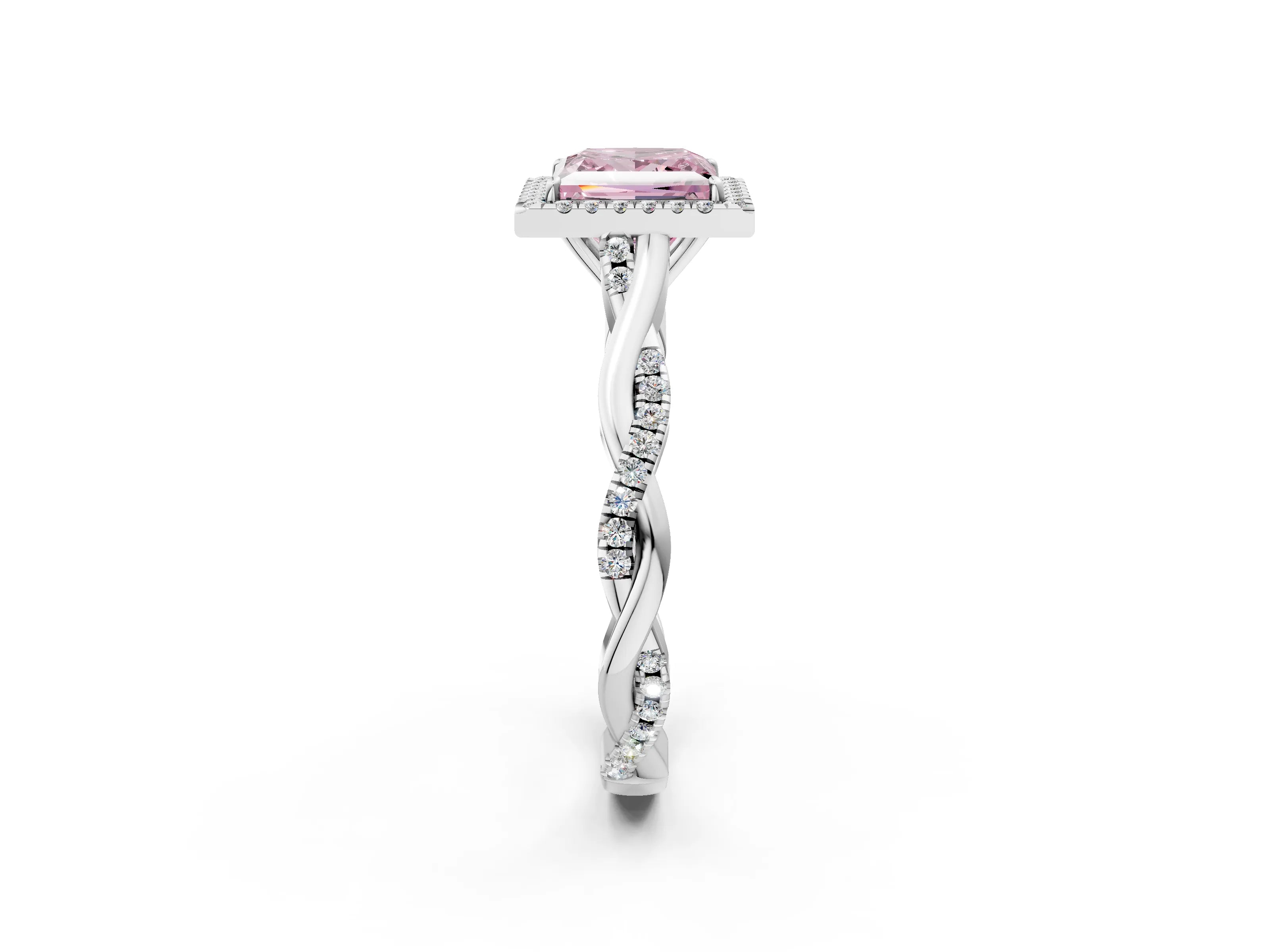 White gold Fancy Pink Princess Cut Halo Twist Band with Four-Prong Setting_2