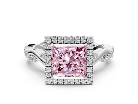 White gold Fancy Pink Princess Cut Halo Twist Band with Four-Prong Setting_36