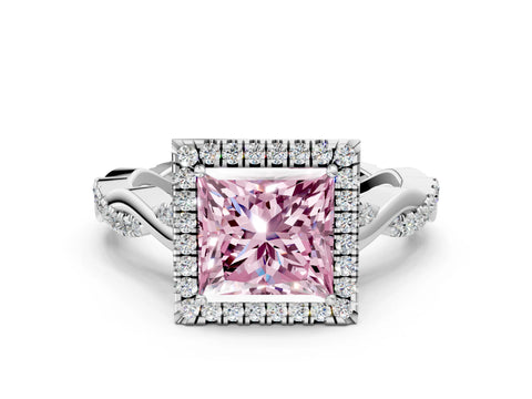 White gold Fancy Pink Princess Cut Halo Twist Band with Four-Prong Setting_72