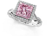 White gold Fancy Pink Princess Cut Halo Twist Band with Four-Prong Setting_74