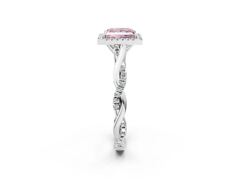 White gold Fancy Pink Princess Cut Halo Twist Band with Four-Prong Setting_74