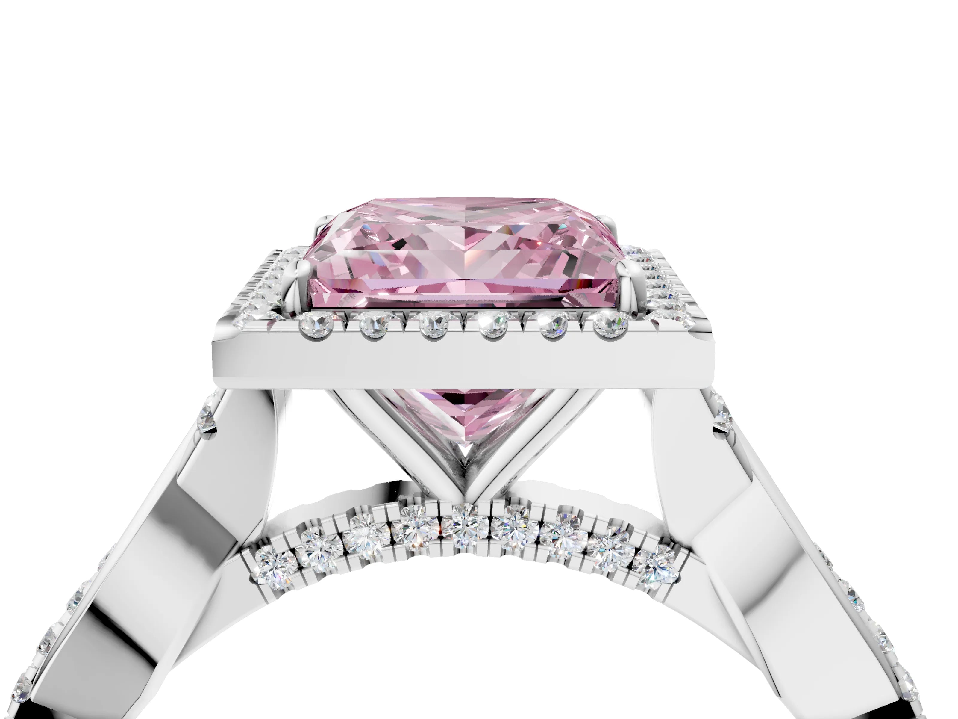 White gold Fancy Pink Princess Cut Halo Twist Band with Four-Prong Setting_76