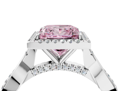 White gold Fancy Pink Princess Cut Halo Twist Band with Four-Prong Setting_76