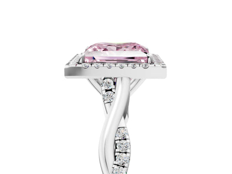 White gold Fancy Pink Princess Cut Halo Twist Band with Four-Prong Setting_77