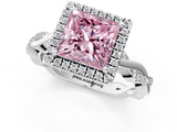 White gold Fancy Pink Princess  Cut Halo Twisted Band Four-Prong Ring_1