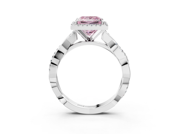 White gold Fancy Pink Princess  Cut Halo Twisted Band Four-Prong Ring