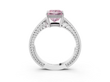White gold Fancy Pink Princess  Cut Milgrain Channel Set Engagement Ring with Solitaire Prong Setting_3