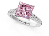 White gold Fancy Pink Princess  Cut Pavé Band Solitaire Ring with Four-Prong Setting_18