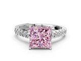 White gold Fancy Pink Princess  Cut Pavé Band Solitaire Ring with Four-Prong Setting_6