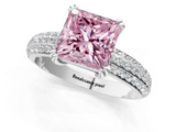 White gold Fancy Pink Princess  Cut Pave Diamond Engagement Ring with Channel Set Band and Four-Prong Setting_1