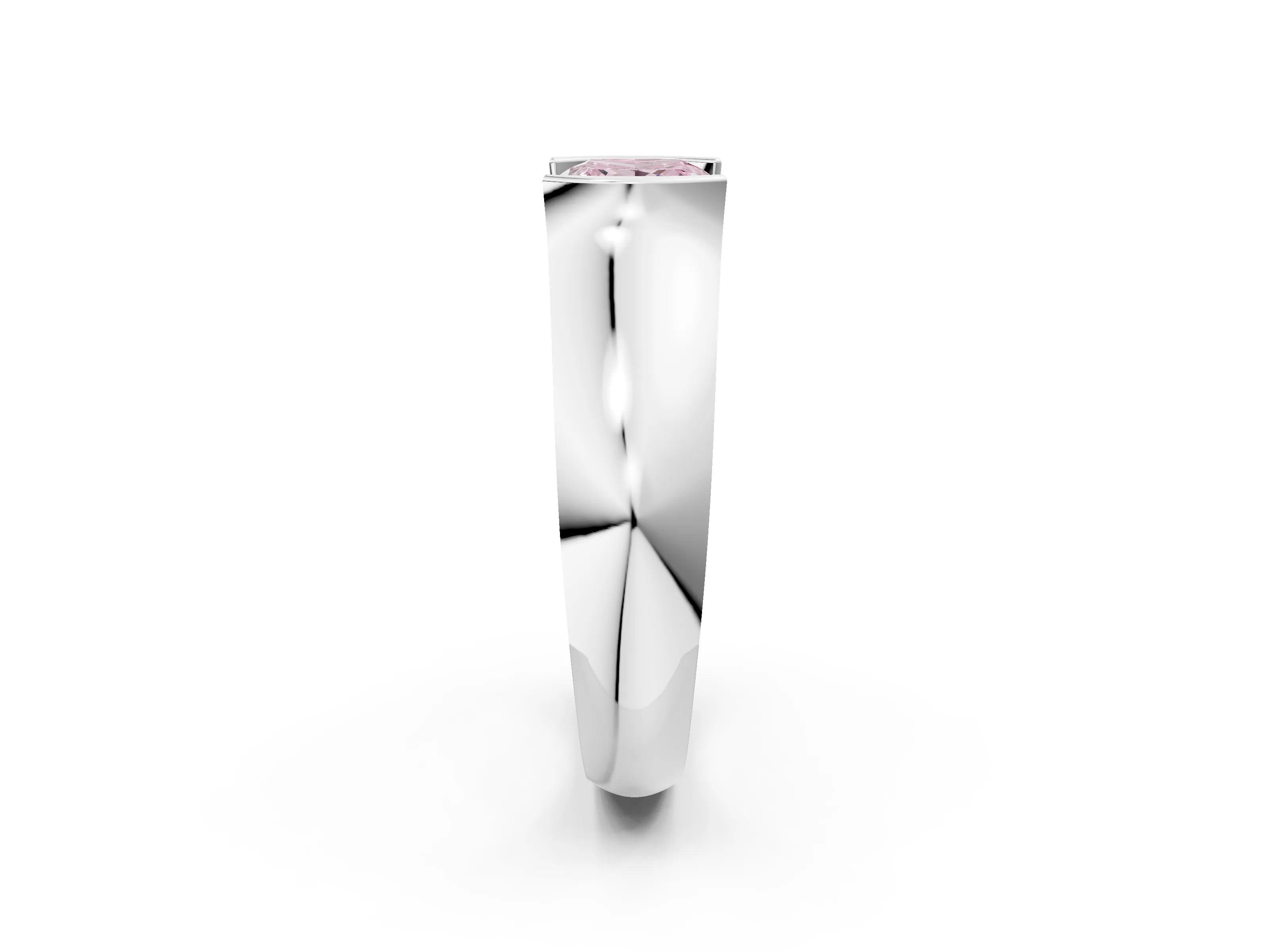 White gold Fancy Pink Princess Cut Solitaire Bezel Set Diamond Ring with Wide Band_14