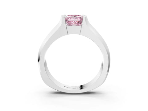 White gold Fancy Pink Princess Cut Solitaire Bezel Set Diamond Ring with Wide Band_15