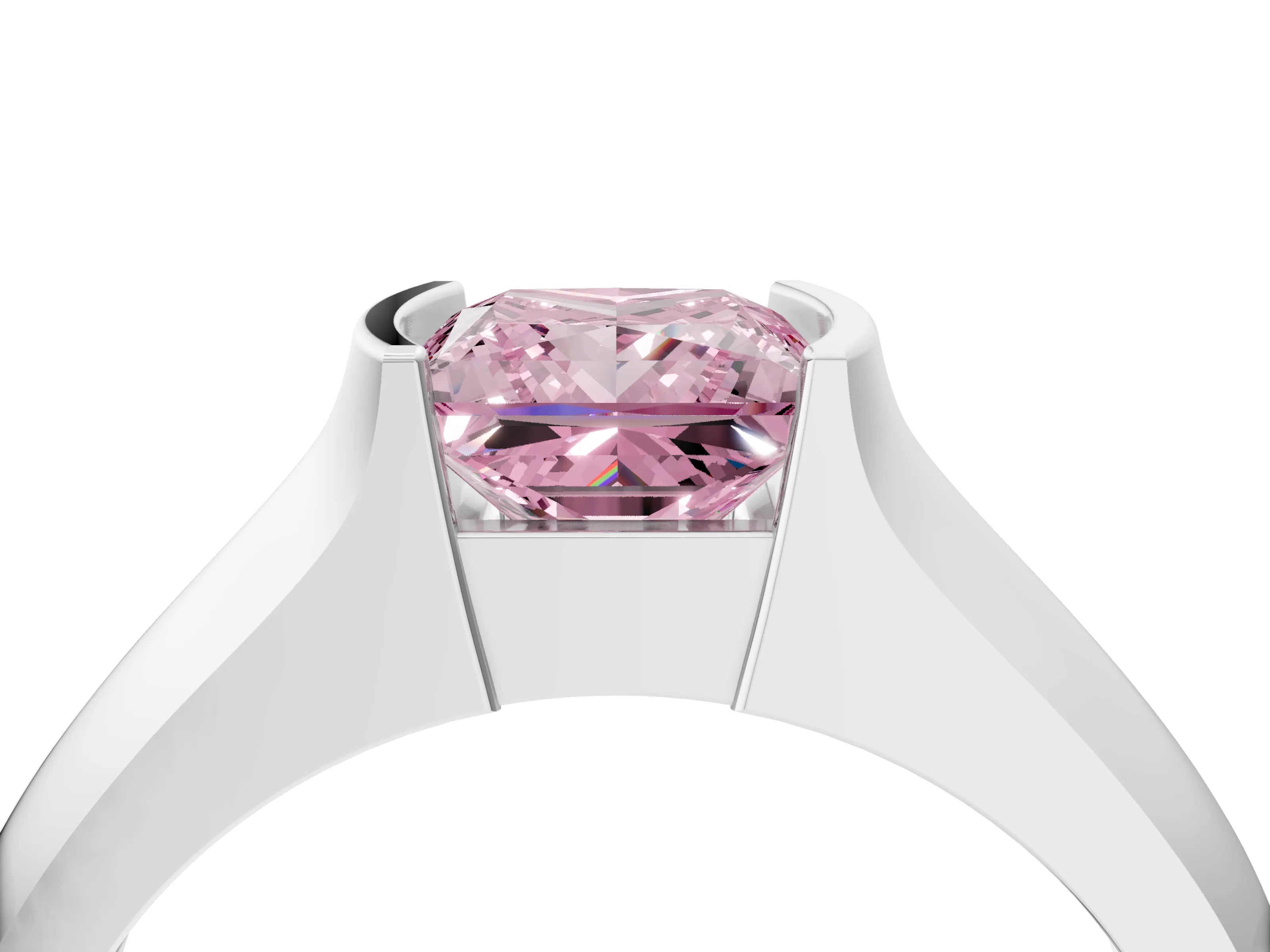 White gold Fancy Pink Princess Cut Solitaire Bezel Set Diamond Ring with Wide Band_16