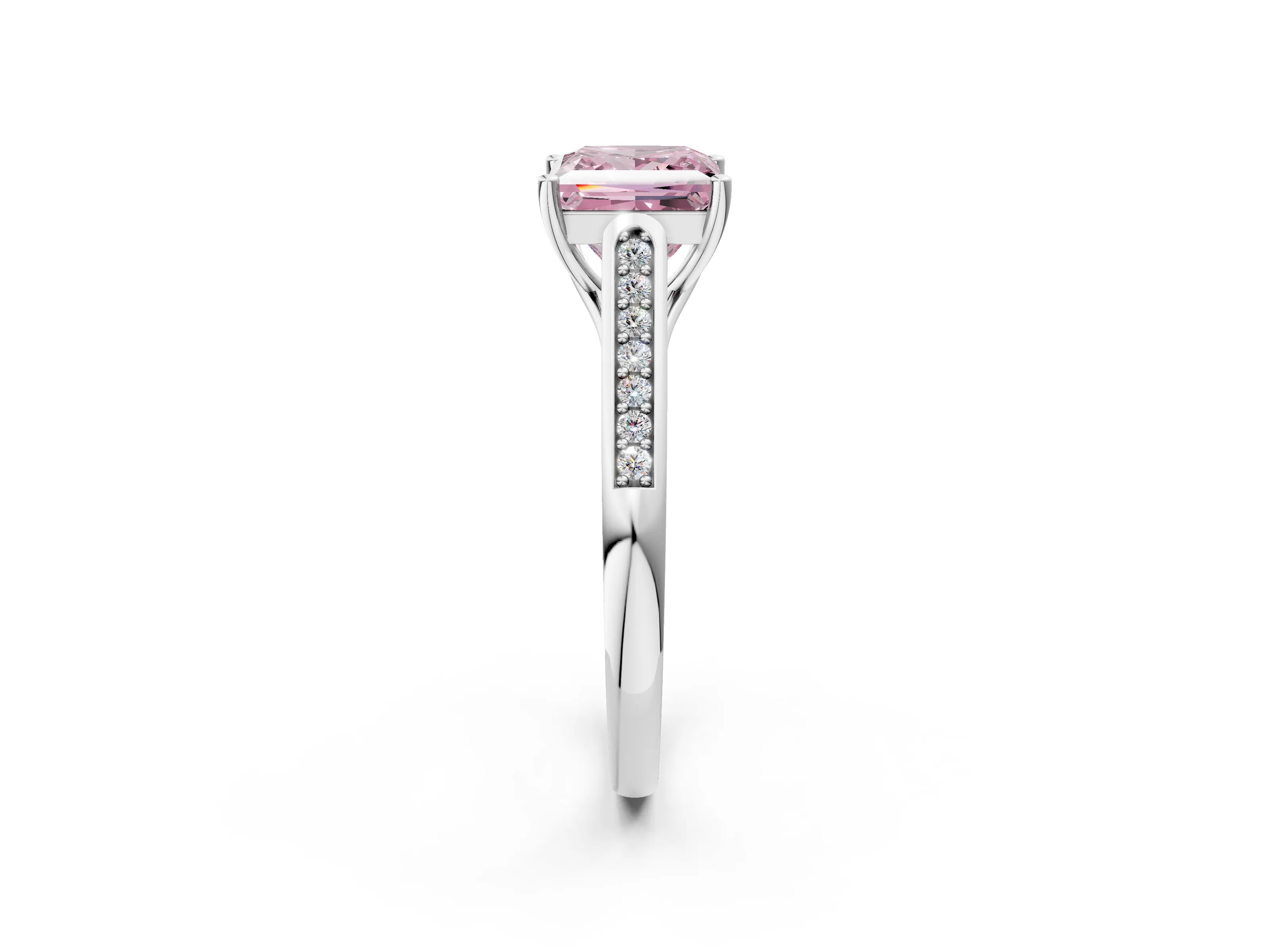 White gold Fancy Pink Princess Cut Solitaire Cathedral Diamond Engagement Ring with Channel-Set Band and Four-Prong Setting_17