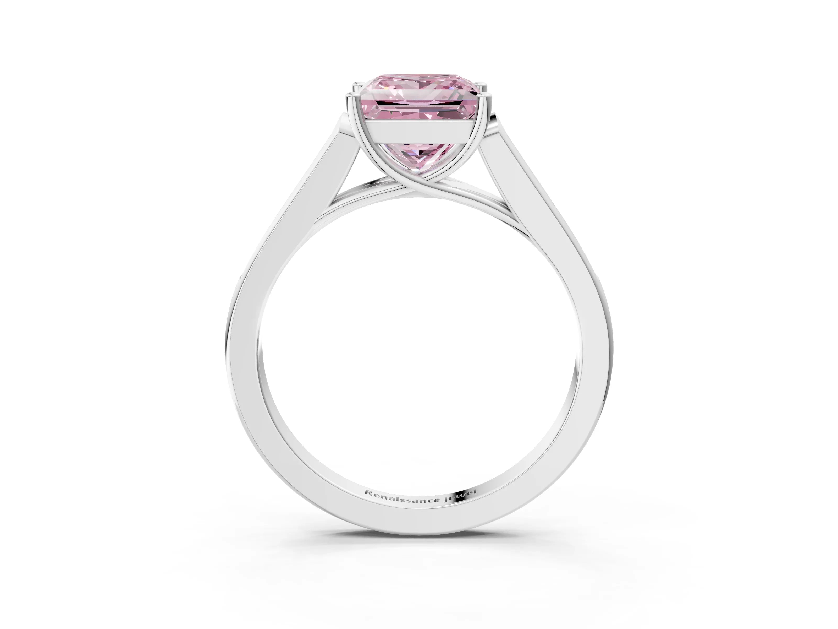 White gold Fancy Pink Princess Cut Solitaire Cathedral Diamond Engagement Ring with Channel-Set Band and Four-Prong Setting_18
