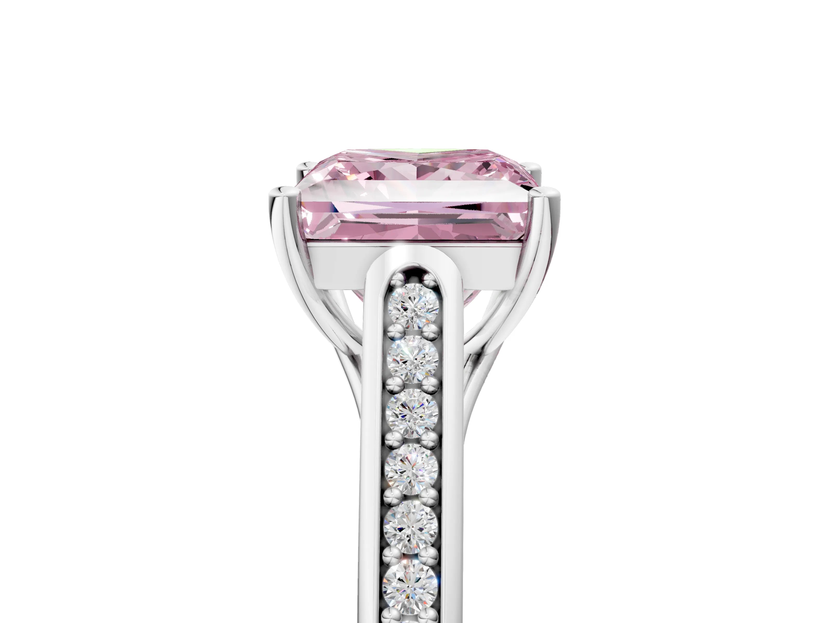 White gold Fancy Pink Princess Cut Solitaire Cathedral Diamond Engagement Ring with Channel-Set Band and Four-Prong Setting_20