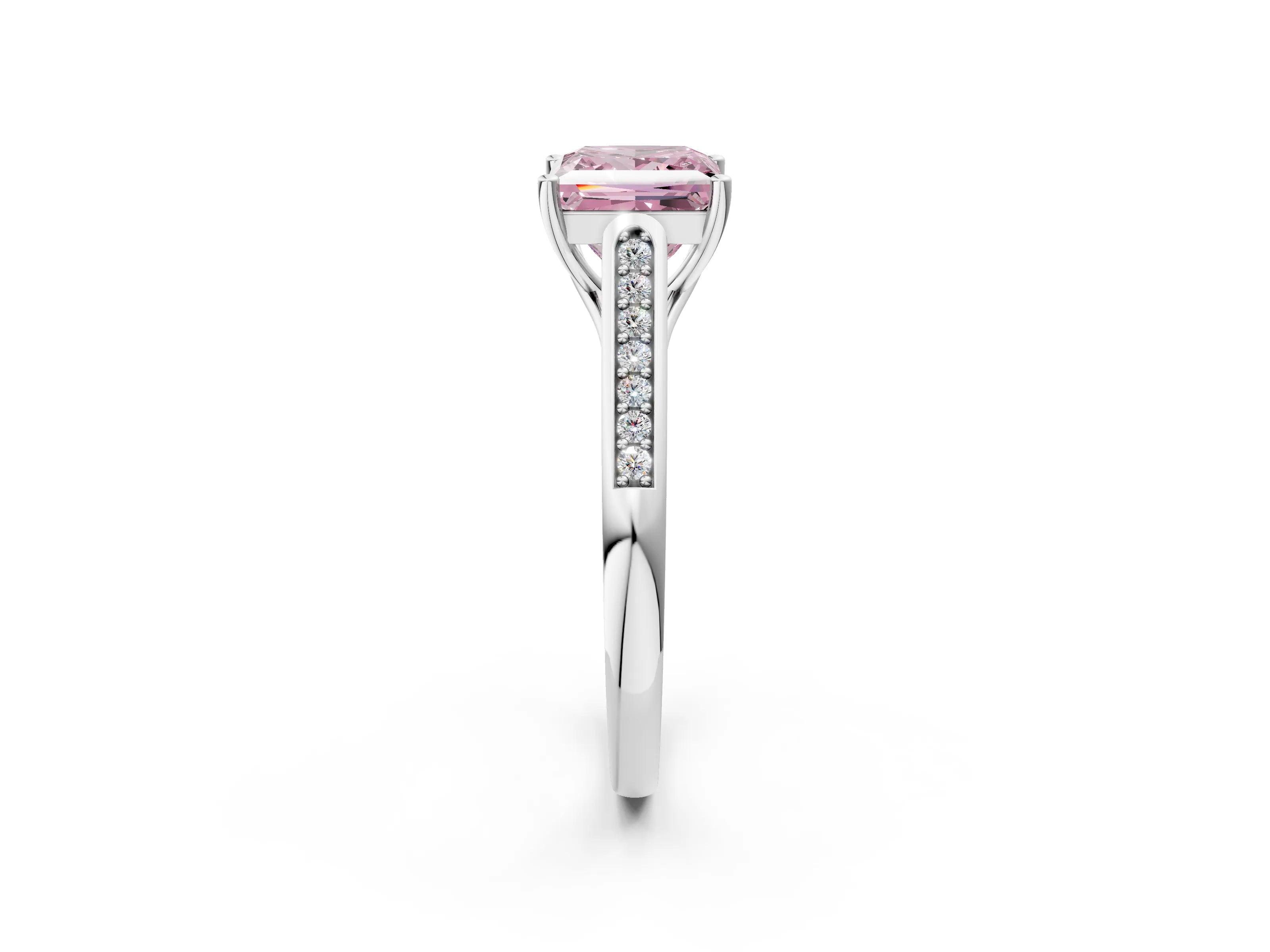 White gold Fancy Pink Princess Cut Solitaire Cathedral Diamond Engagement Ring with Channel-Set Band and Four-Prong Setting_5
