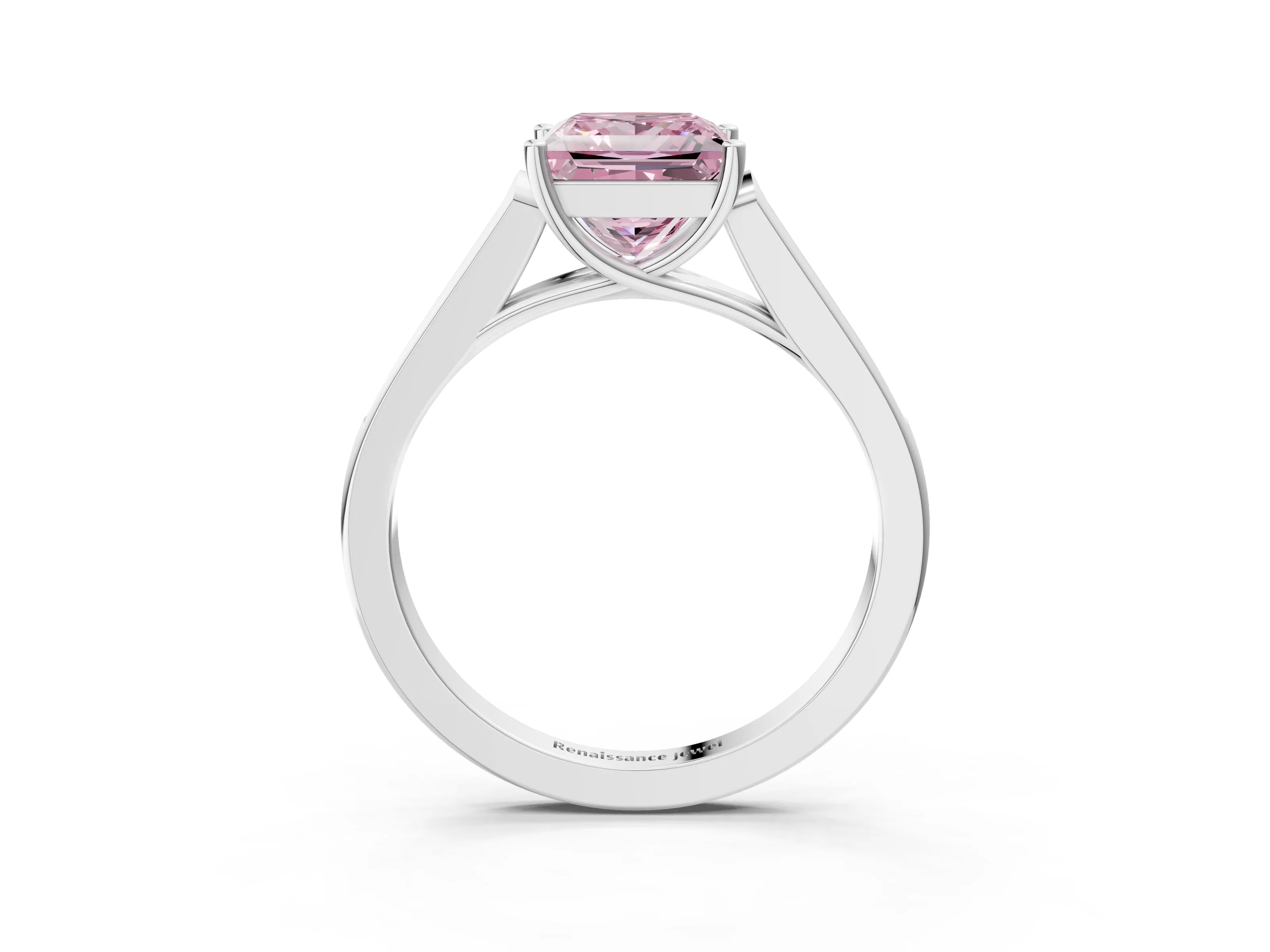 White gold Fancy Pink Princess Cut Solitaire Cathedral Diamond Engagement Ring with Channel-Set Band and Four-Prong Setting_6