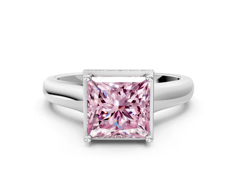 White gold Fancy Pink Princess Cut Solitaire Diamond Engagement Ring with Four-Prong Setting and Tapered Band_12