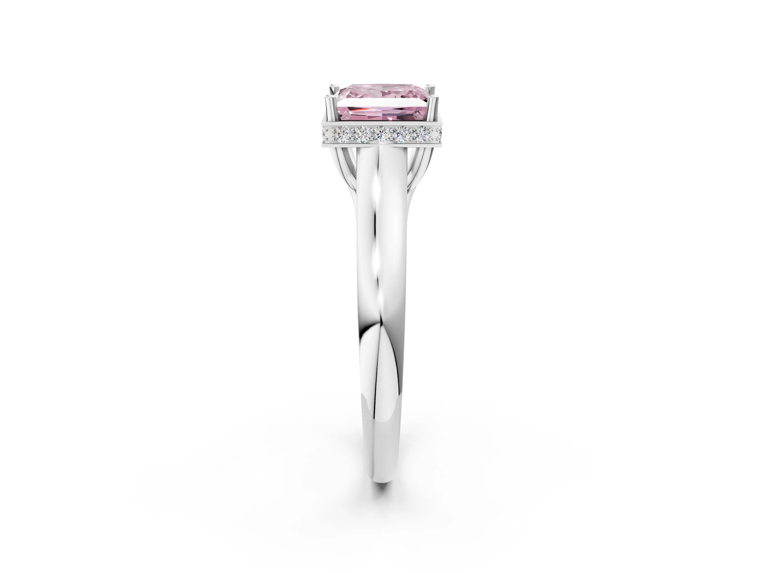 White gold Fancy Pink Princess Cut Solitaire Diamond Engagement Ring with Four-Prong Setting and Tapered Band_14