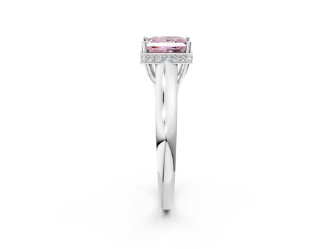 White gold Fancy Pink Princess Cut Solitaire Diamond Engagement Ring with Four-Prong Setting and Tapered Band_14