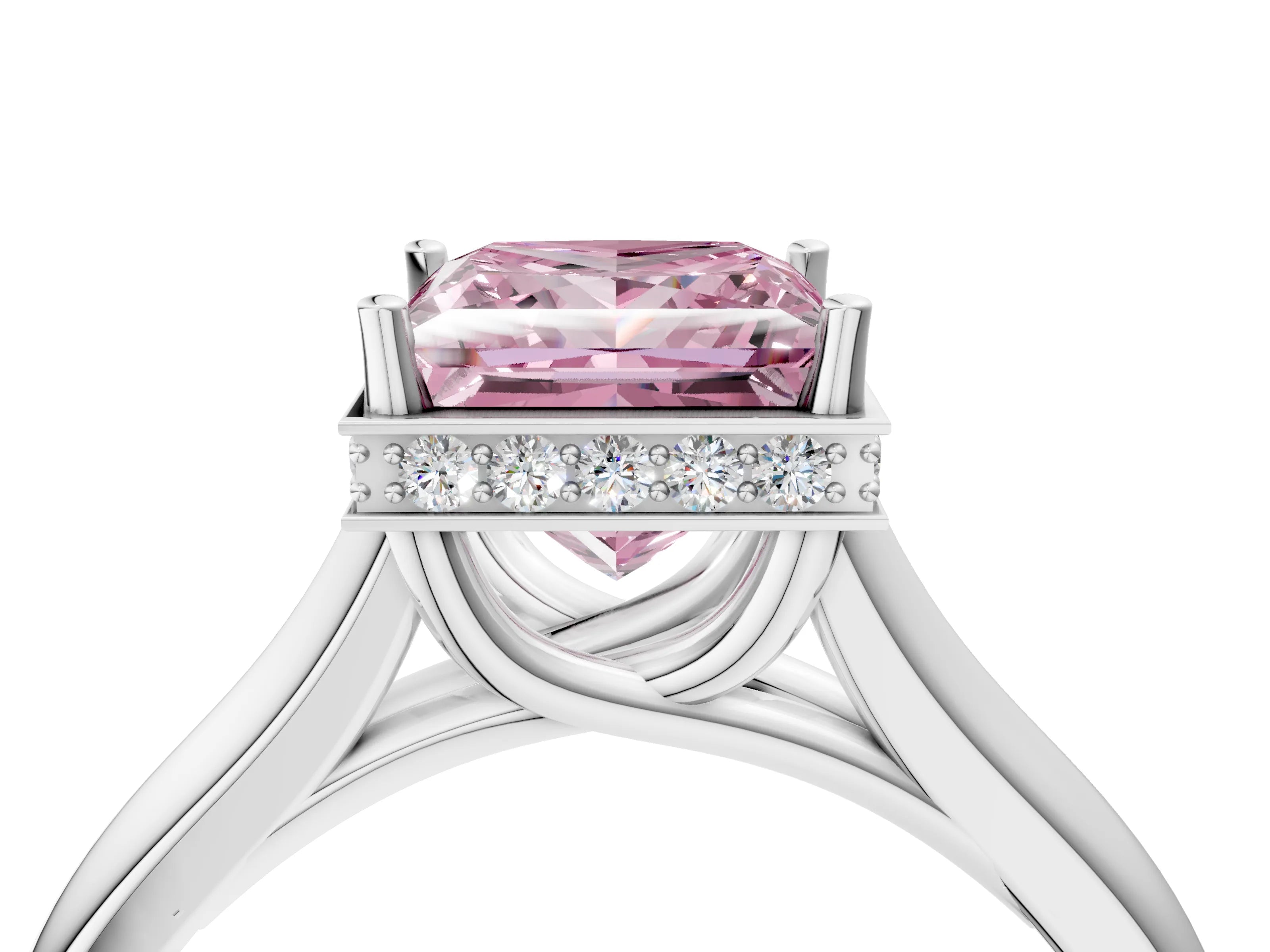 White gold Fancy Pink Princess Cut Solitaire Diamond Engagement Ring with Four-Prong Setting and Tapered Band_16