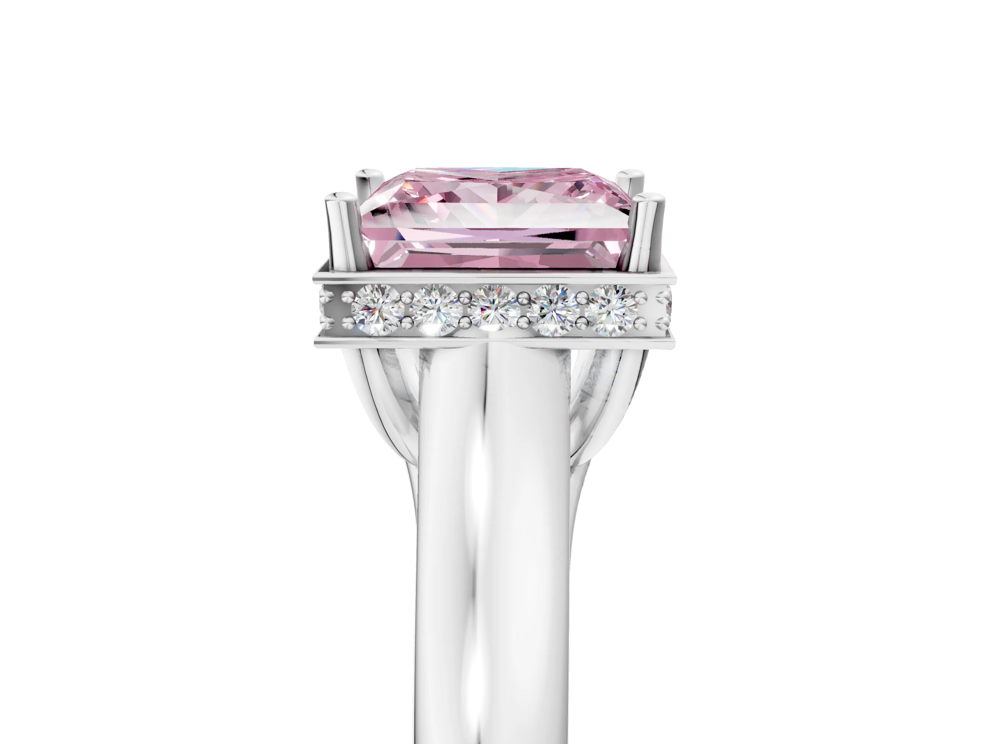 White gold Fancy Pink Princess Cut Solitaire Diamond Engagement Ring with Four-Prong Setting and Tapered Band_17