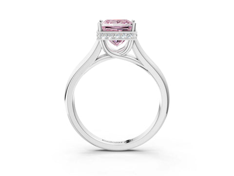 White gold Fancy Pink Princess Cut Solitaire Diamond Engagement Ring with Four-Prong Setting and Tapered Band_3