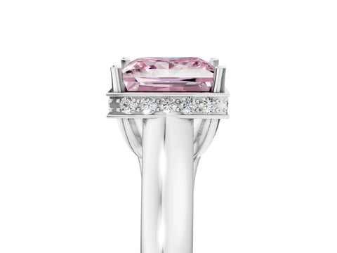 White gold Fancy Pink Princess Cut Solitaire Diamond Engagement Ring with Four-Prong Setting and Tapered Band_5