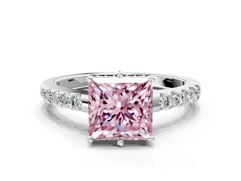 White gold Fancy Pink Princess Cut Solitaire Diamond Engagement Ring with Pavé Band and Six-Prong Setting_12